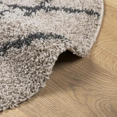 VidaXL Vloerkleed pamplona shaggy hoogpolig ø 80 cm beige antraciet