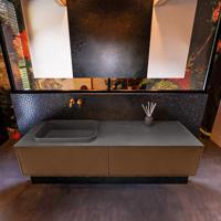 Badkamermeubelset Mondiaz Erin 150 cm met 2 Lades met RIDGE Wastafel Links Dark grey Zonder Kraangaten Greeploos Mat Rust - thumbnail