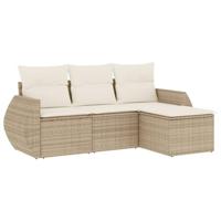 4-delige Loungeset met kussens poly rattan beige - thumbnail