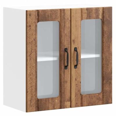 Keukenbovenkast met glazen deur Lucca bewerkt hout oud houtkleurig