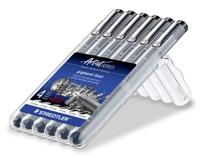 Staedtler pigment liner fineliner, ronde punt, verschillende schrijfbreedtes, etui van 4 + 2, zwart - thumbnail
