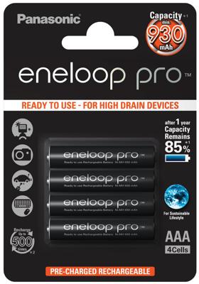 4 x AAA Panasonic Eneloop Pro batterijen - 930mAh
