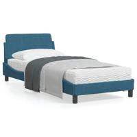 Bedframe met hoofdbord fluweel blauw 90x200 cm - thumbnail