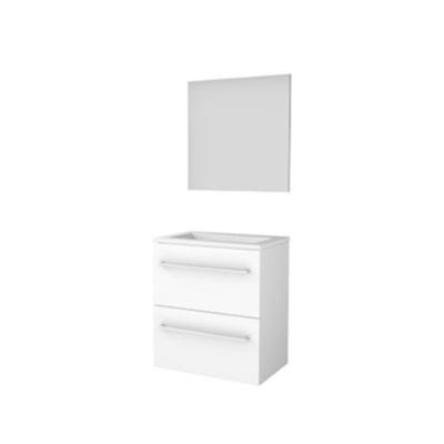 Basic-Line Basic 39 Badkamermeubelset - Ondiep - 60 x 39 cm - Met Grepen - 2 Lades - Acryl Wastafel - 1 Kraangat - Spiegel - Ice White