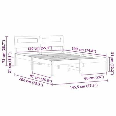 Bedframe Wit 140 x 190 cm Massief grenenhout Bedframe Wit 140 x 190 cm Massief grenenhout