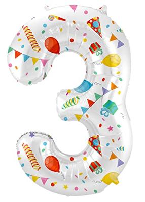 Folieballon Cijfer 3 Joyful Party - 86 cm