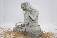 Boeddha met Kaarshouder Steengrijs (17,5 cm) - thumbnail