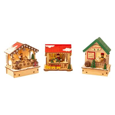 Small Foot houten decoratie kerstmarkt met lampjes, set van 3