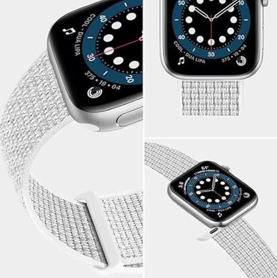 Nylon sport loop band - Wit - Extra sterke klittenbandsluiting - Geschikt voor Apple Watch 44mm / 45mm / 46mm / 49mm