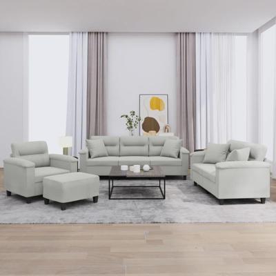 4-delige Loungeset met kussens microvezelstof lichtgrijs