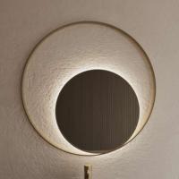 Spiegel Gliss Design Kosmos Mat Goud Rond met Frame en Indirecte LED Verlichting 80 cm - thumbnail