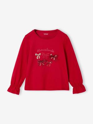 T-shirt Kerstmis meisje knoop en glitterdetails lange mouwen rood T-shirt Kerstmis meisje knoop en glitterdetails lange mouwen rood
