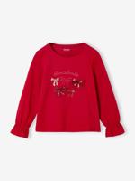 T-shirt Kerstmis meisje knoop en glitterdetails lange mouwen rood - thumbnail