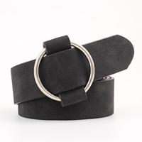 Casual naaldloze ronde gesp brede PU lederen riem voor vrouwen riem lengte: 103cm (zwart) - thumbnail