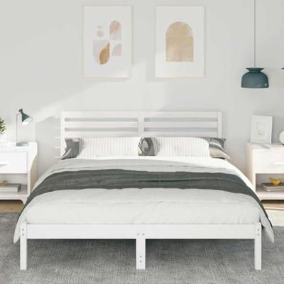 Bedframe met hoofdeinde Wit 150 x 200 cm Massief grenenhout Bedframe met hoofdeinde Wit 150 x 200 cm Massief grenenhout