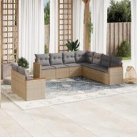 9-delige Loungeset met kussens poly rattan gemengd beige - thumbnail