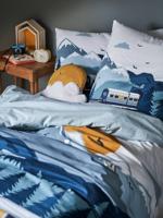 Set dekbedovertrek + kussensloop voor kinderen OP DE RAILS groen - thumbnail