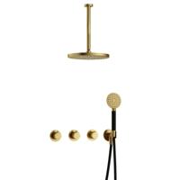 Hotbath Cobber - CB7067 - Inbouw Regendoucheset - Geborsteld Messing PVD - 2 Stopkranen - Thermostatisch - Plafondbuis 30 cm - Hoofddouche 300 mm - Ronde Handdouche 3 Standen - met M106 - Waterbesparend - V01 - thumbnail