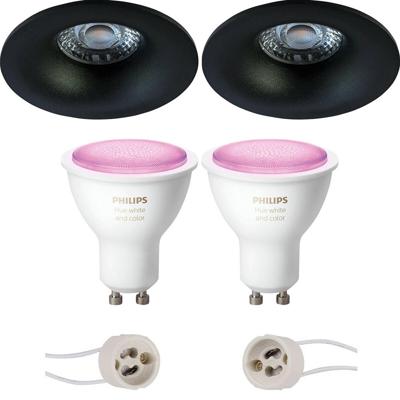 GU10 Inbouwspot Set - Mat Zwart - Inbouw Rond - Philips Hue - White and Color Ambiance - Bluetooth - Pragmi Nora Pro - Ø82mm