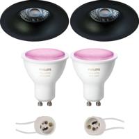 GU10 Inbouwspot Set - Mat Zwart - Inbouw Rond - Philips Hue - White and Color Ambiance - Bluetooth - Pragmi Nora Pro - Ø82mm - thumbnail
