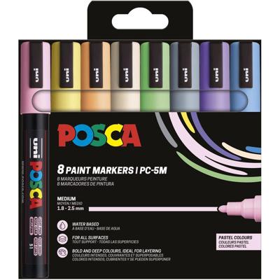Uni POSCA paintmarker PC-5M, 1,8 - 2,5 mm, etui van 8 stuks in pastelkleuren Uni POSCA paintmarker PC-5M, 1,8 - 2,5 mm, etui van 8 stuks in pastelkleuren
