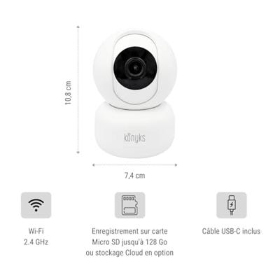 Konyks Camini 2 | WiFi indoor bewakingscamera | bewegings- en geluidsdetectie | geïntegreerde sirene | smartphone-meldingen | nachtzicht