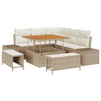 Tuinbankenset met kussen met opslag 8 pcs Beige Poly riet - thumbnail