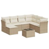 8-delige Loungeset met kussens poly rattan beige - thumbnail
