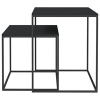 Salontafelset 2 st bewerkt hout en metaal - thumbnail