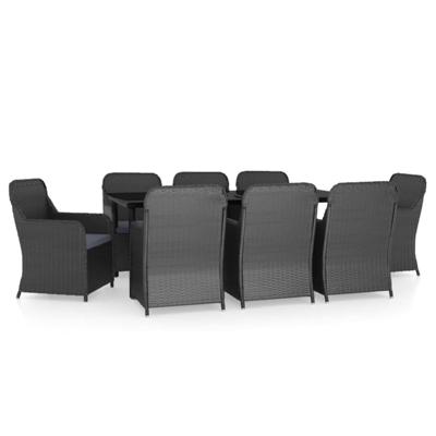 9-delige Tuinset met kussens zwart
