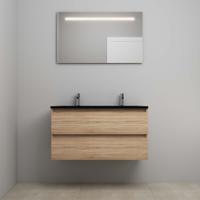 On-Line Badkamermeubelset - 100 cm - Voorgemonteerd - Ladestructuur - Acryl Wastafel - 2 Kraangaten - Spiegel met LED-Verlichting - Eiken - thumbnail