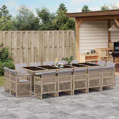 15-delige Tuinset met kussens poly rattan gemengd beige