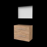 Basic-Line Framed 46 Badkamermeubelset - 80 x 46 cm - Met Grepen - 2 Lades - Wastafelblad - Spiegel met Zwart Aluminium Frame - Whisky Oak - thumbnail