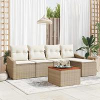Tuinbankenset met kussen 6 pcs Beige poly rattan - thumbnail