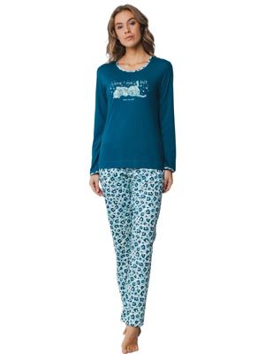 Rebelle Dames Pyjama katoen met lange mouwen - Turquoise - Maat 46