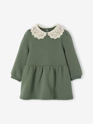 Babyjurk van sweater met gehaakte kraag groen