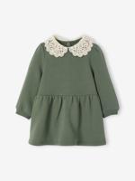 Babyjurk van sweater met gehaakte kraag groen - thumbnail