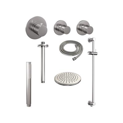 Brauer Brushed Edition Thermostatische Regendoucheset Inbouw - Hoofddouche 20 cm - Handdouche Staaf - Doucheslang - Geintegreerde Glijstang - Rvs