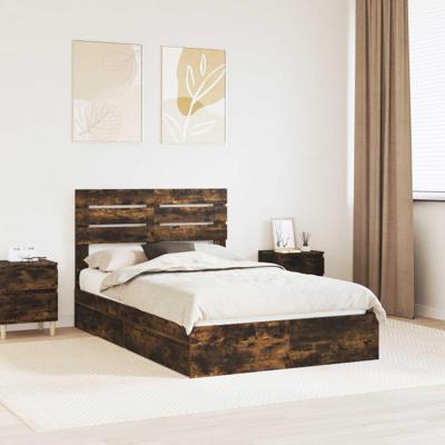 Bedframe met lade Gerookt eiken 120 x 190 cm Bewerkt hout