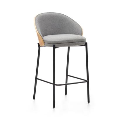 Kave Home Eamy barkruk H65 chenille Lichtgrijs/Naturel