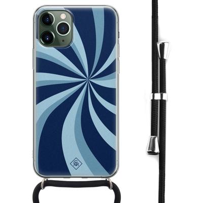 iPhone 11 Pro hoesje met koord - Crossbody - Blauw retro lijnen