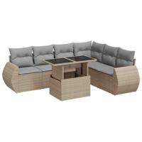 7-delige Loungeset met kussens poly rattan beige - thumbnail