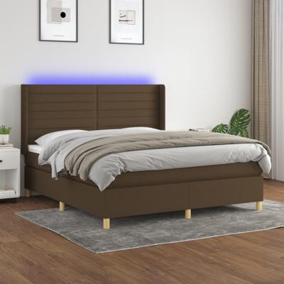 Boxspring met matras en LED stof donkerbruin 160x200 cm