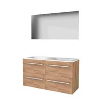Basic-Line Basic 46 Badkamermeubelset - 120 x 46 cm - Met Grepen - 4 Lades - Acryl Wastafel - 2 Kraangaten - Spiegel - Whisky Oak - thumbnail
