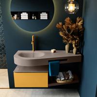 MONDIAZ RIVA 120cm badmeubel onderkast / planchet kleur Ocher met 1 lade. Wastafel DULCET links 1 kraangat kleur Smoke. - thumbnail