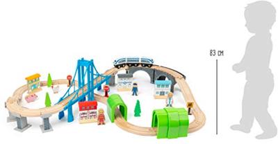 Small Foot houten treinset met brug, 60dlg.