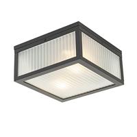 QAZQA Buiten plafondlamp zwart met ribbel glas 2-lichts IP44 - - thumbnail