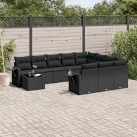 11-delige Loungeset met kussens poly rattan zwart - thumbnail