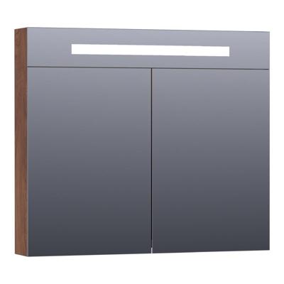 Brauer Promise Deluxe Spiegelkast - 80 cm - met Directe Verlichting - 2 Dubbelzijdige Spiegeldeuren - Forest Cacao