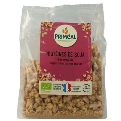 Primeal Sojaproteine grote brokken bio 150 Gram Primeal Sojaproteine grote brokken bio 150 Gram